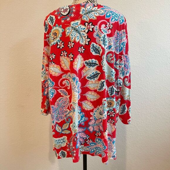 Tablots Womens Blouse Plus 2x Red Floral Paisley Peasant Bohemian Vneck Crochet - Picture 2 of 10